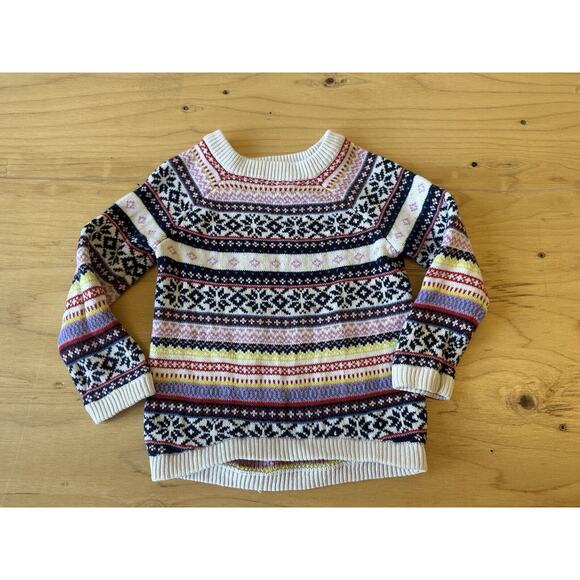 Old Navy Fair Isle Sweater Girls 3T Crewneck Pullover Multicolor Cozy Cotton - Picture 1 of 6
